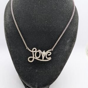 Silver 925 'Love' Pendant Necklace With Clear Stones